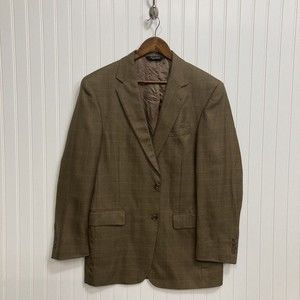 JOS A BANK Blazer Mens 41 Sport Coat Brown Beige Plaid Silk Wool Suit Jacket 41L